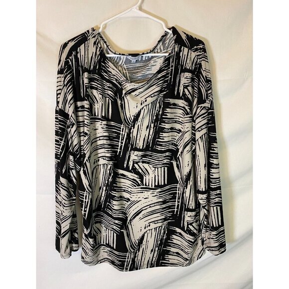 WHITE BIRCH WOMENS PLUS SIZE 1X SHIRT BLOUSE TOP LONG SLEEVE BLACK WHITE - Picture 1 of 3